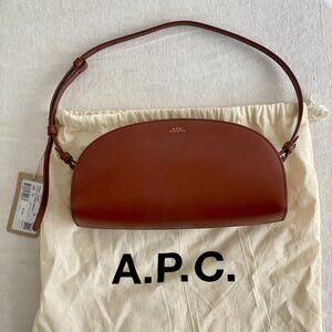 A.P.C. Demi-Lune Brown Leather Shoulder Bag Hazelnut w/ Dust Bag